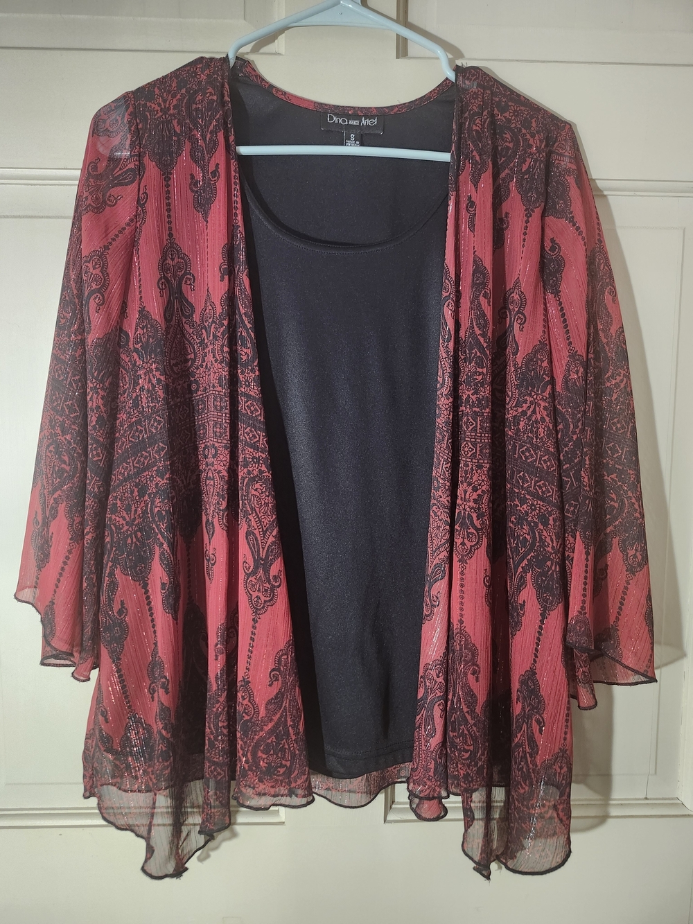 Red Paisley Sheer Open-Front Cardigan